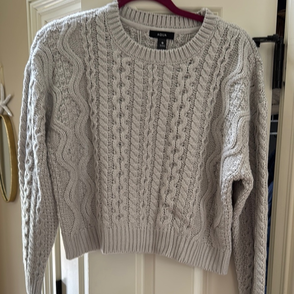 AQUA Gray Chunky Knit Crew Neck Sweater - Picture 2 of 3